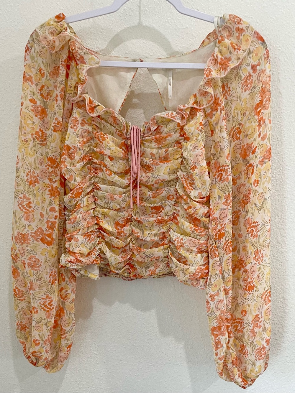 Free People Mable Smocked Feminine Top Renfair Boho Puff Sleeve Cottage
